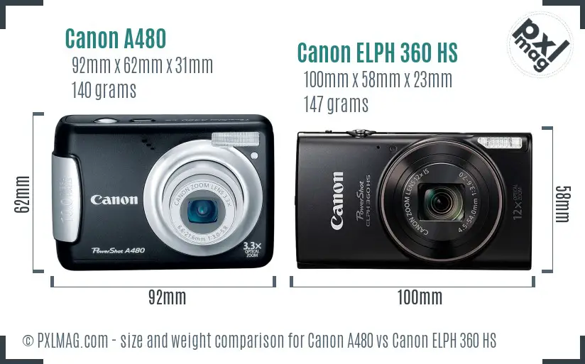 Canon A480 vs Canon ELPH 360 HS size comparison