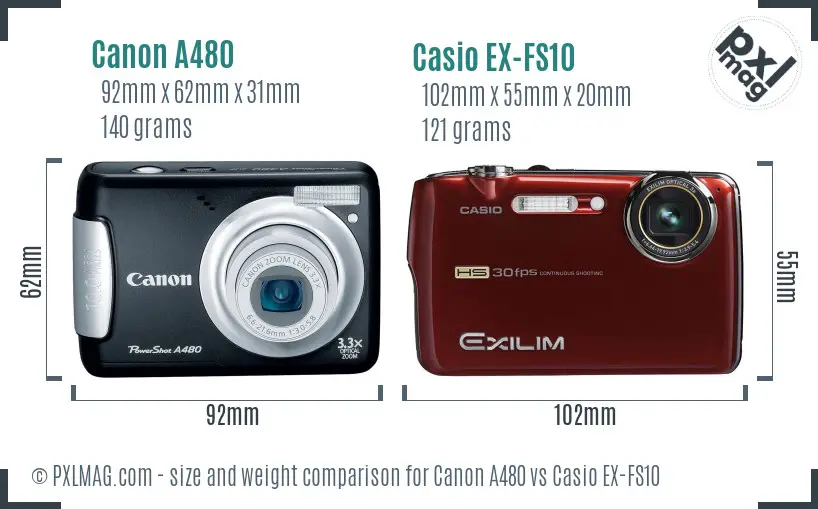 Canon A480 vs Casio EX-FS10 size comparison