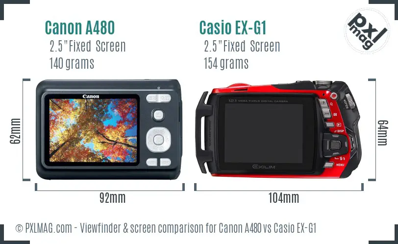 Canon A480 vs Casio EX-G1 Screen and Viewfinder comparison