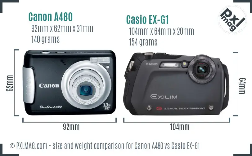 Canon A480 vs Casio EX-G1 size comparison