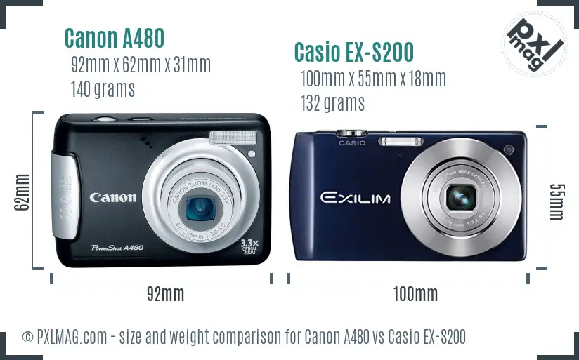 Canon A480 vs Casio EX-S200 size comparison