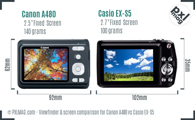 Canon A480 vs Casio EX-S5 Screen and Viewfinder comparison