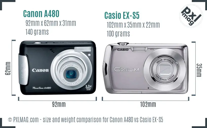 Canon A480 vs Casio EX-S5 size comparison