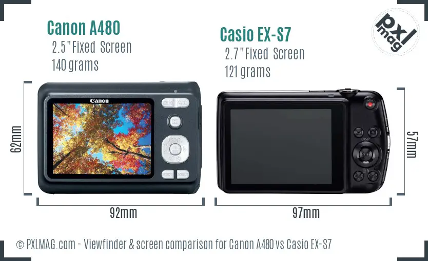 Canon A480 vs Casio EX-S7 Screen and Viewfinder comparison