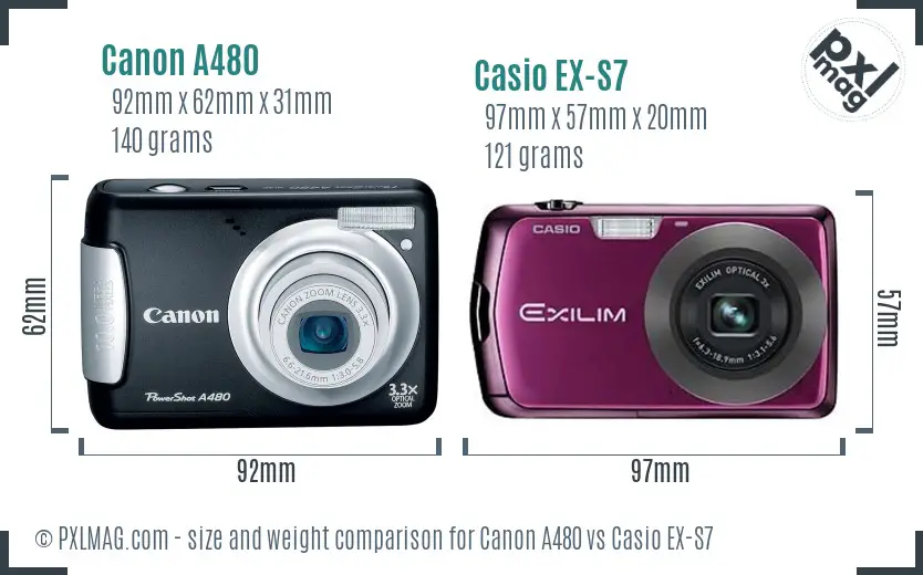 Canon A480 vs Casio EX-S7 size comparison