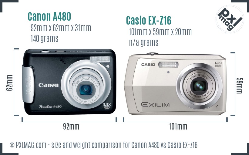 Canon A480 vs Casio EX-Z16 size comparison