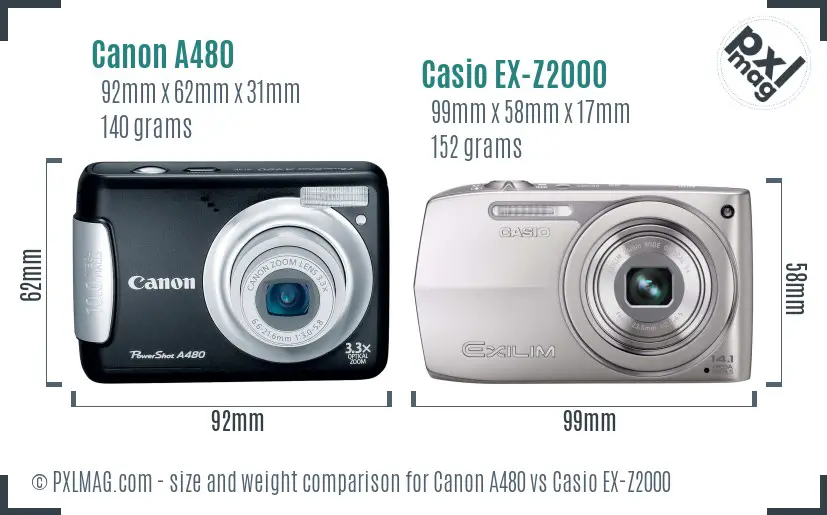 Canon A480 vs Casio EX-Z2000 size comparison