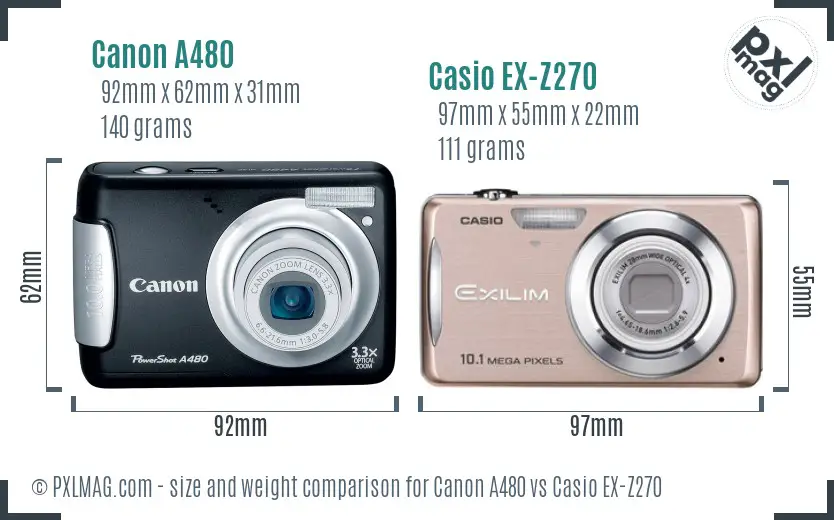 Canon A480 vs Casio EX-Z270 size comparison