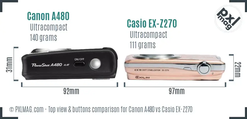 Canon A480 vs Casio EX-Z270 top view buttons comparison