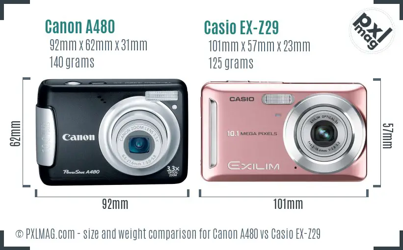 Canon A480 vs Casio EX-Z29 size comparison