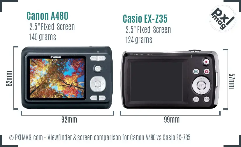 Canon A480 vs Casio EX-Z35 Screen and Viewfinder comparison