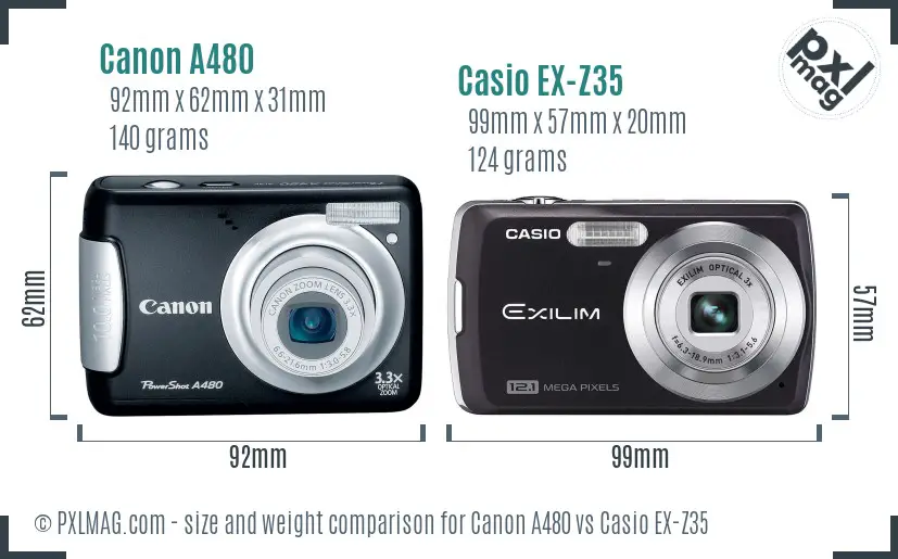 Canon A480 vs Casio EX-Z35 size comparison