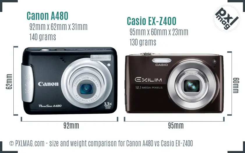 Canon A480 vs Casio EX-Z400 size comparison