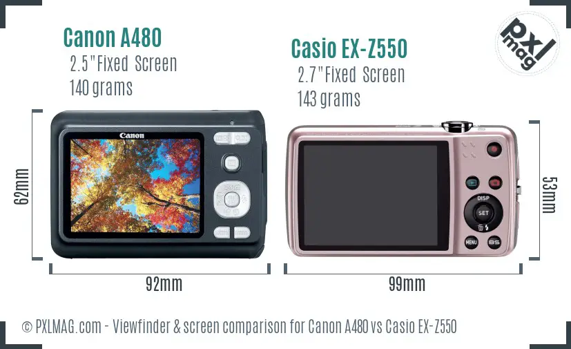 Canon A480 vs Casio EX-Z550 Screen and Viewfinder comparison Canon A480 vs Casio EX-Z550 Screen and Viewfinder comparison