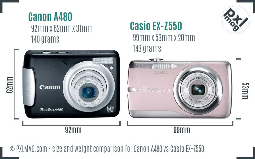 Canon A480 vs Casio EX-Z550 size comparison Canon A480 vs Casio EX-Z550 size comparison
