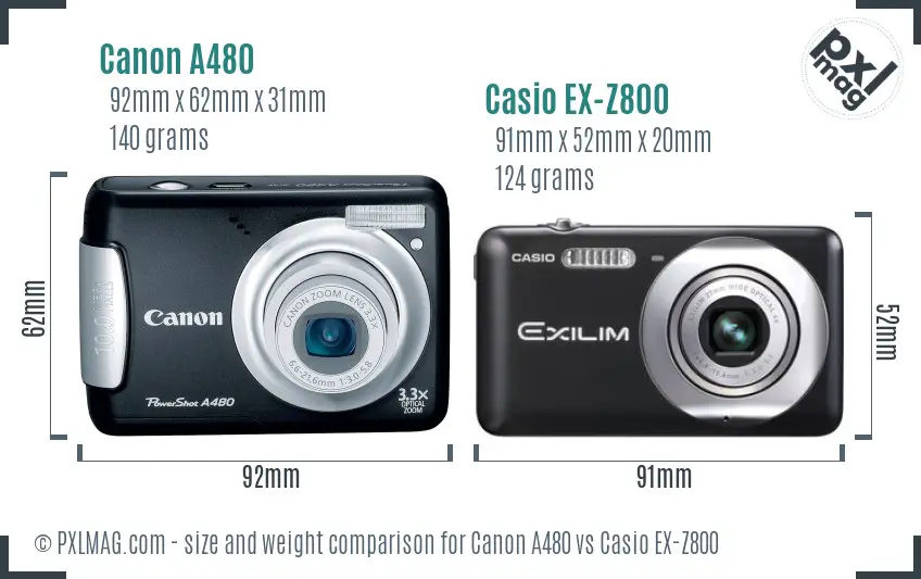 Canon A480 vs Casio EX-Z800 size comparison