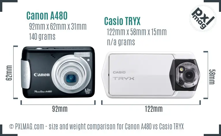 Canon A480 vs Casio TRYX size comparison
