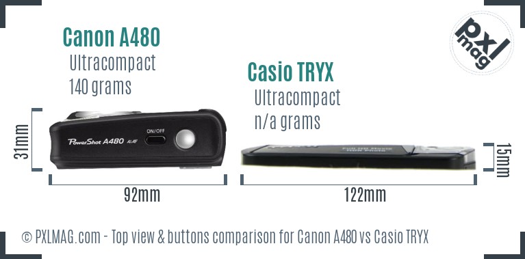 Canon A480 vs Casio TRYX top view buttons comparison