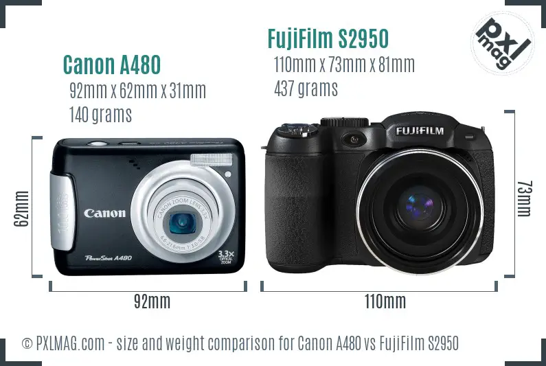 Canon A480 vs FujiFilm S2950 size comparison