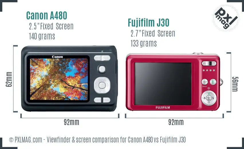 Canon A480 vs Fujifilm J30 Screen and Viewfinder comparison