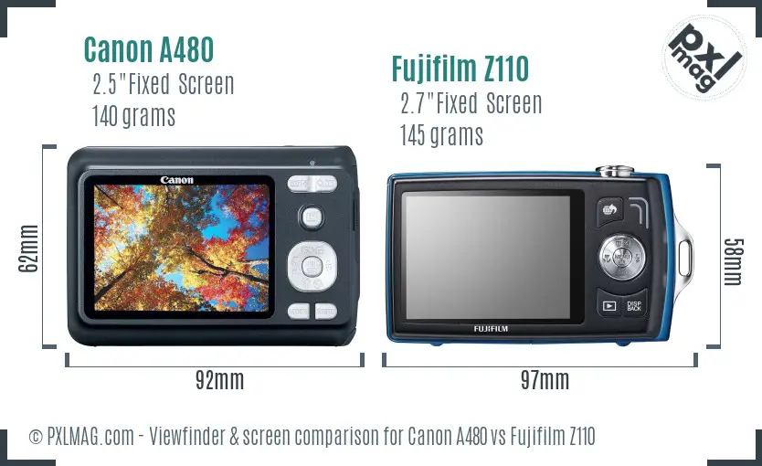 Canon A480 vs Fujifilm Z110 Screen and Viewfinder comparison