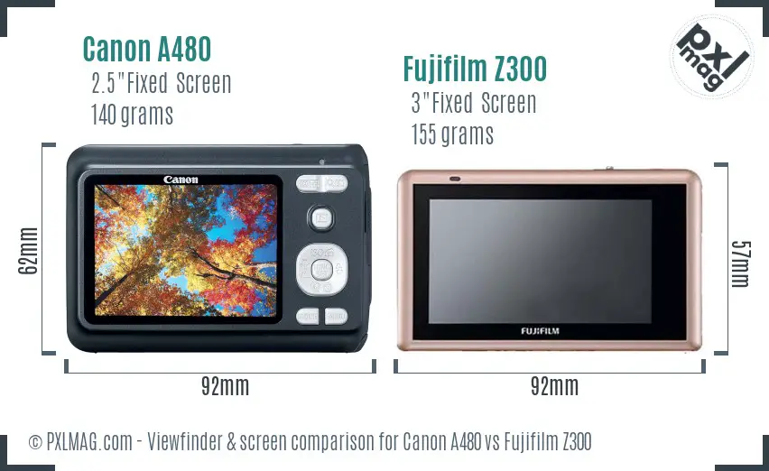 Canon A480 vs Fujifilm Z300 Screen and Viewfinder comparison