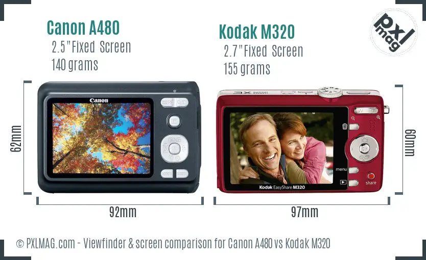 Canon A480 vs Kodak M320 Screen and Viewfinder comparison