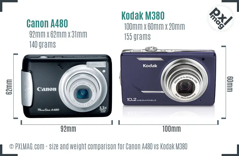 Canon A480 vs Kodak M380 size comparison