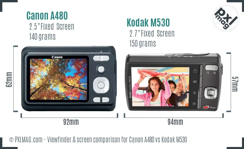 Canon A480 vs Kodak M530 Screen and Viewfinder comparison