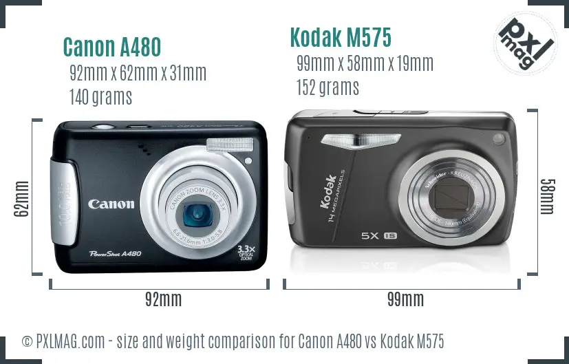 Canon A480 vs Kodak M575 size comparison