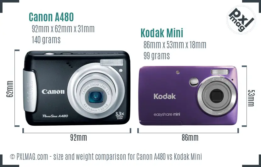 Canon A480 vs Kodak Mini size comparison