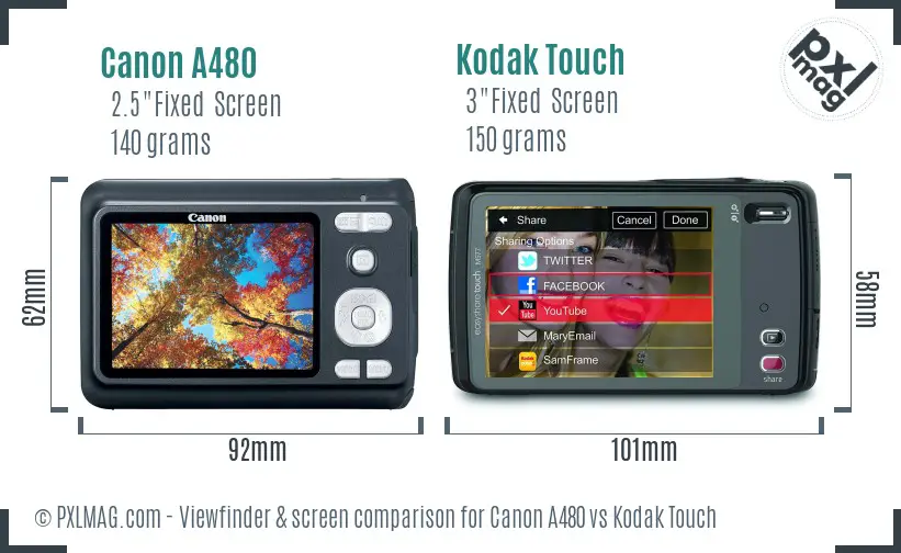 Canon A480 vs Kodak Touch Screen and Viewfinder comparison