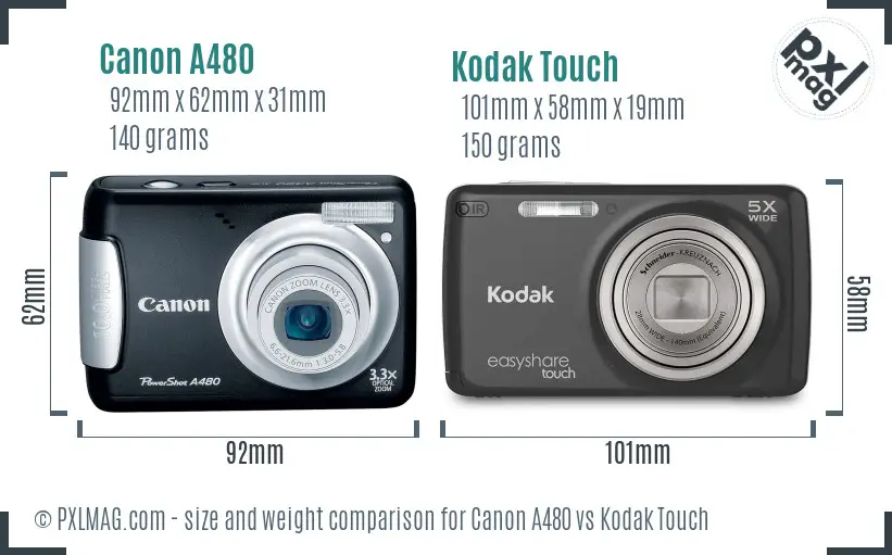 Canon A480 vs Kodak Touch size comparison