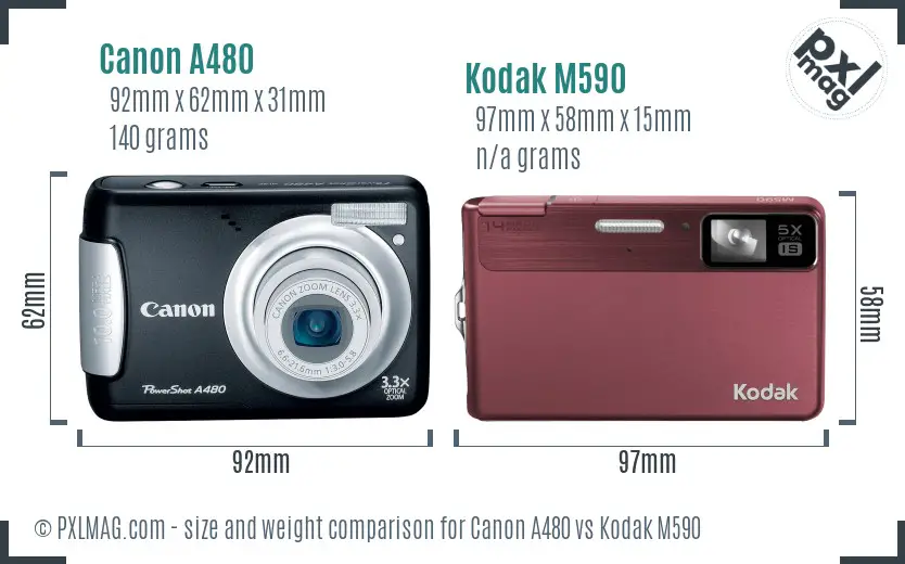Canon A480 vs Kodak M590 size comparison