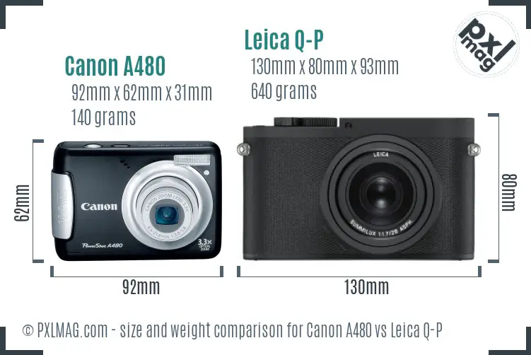 Canon A480 vs Leica Q-P size comparison