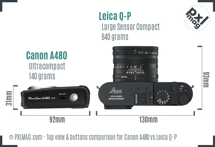 Canon A480 vs Leica Q-P top view buttons comparison