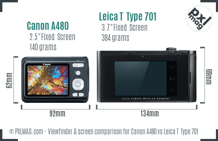 Canon A480 vs Leica T  Type 701 Screen and Viewfinder comparison