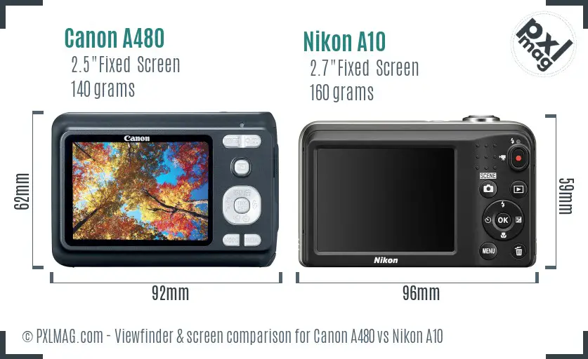 Canon A480 vs Nikon A10 Screen and Viewfinder comparison