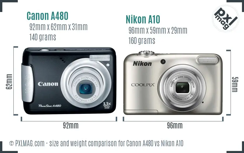 Canon A480 vs Nikon A10 size comparison