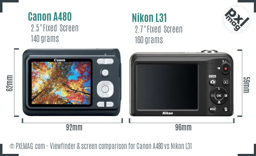 Canon A480 vs Nikon L31 Screen and Viewfinder comparison
