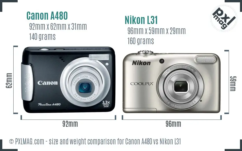 Canon A480 vs Nikon L31 size comparison