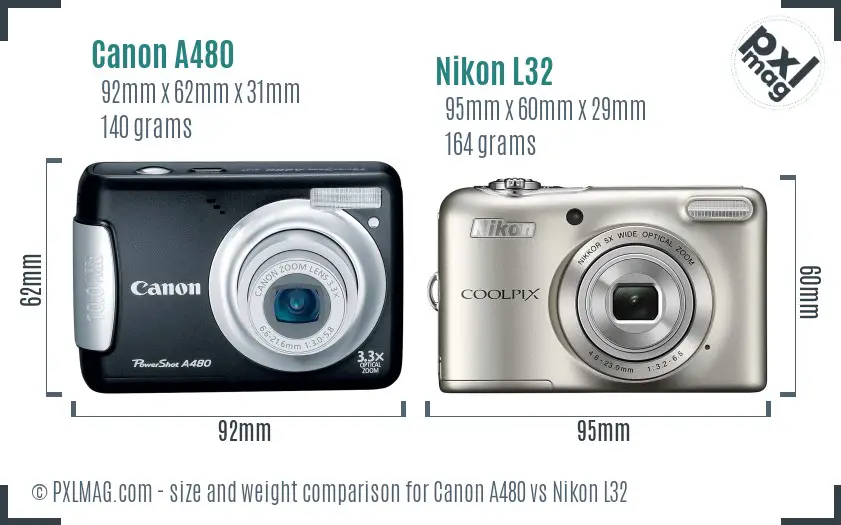 Canon A480 vs Nikon L32 size comparison