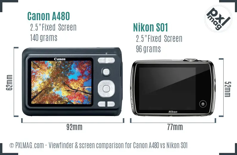 Canon A480 vs Nikon S01 Screen and Viewfinder comparison