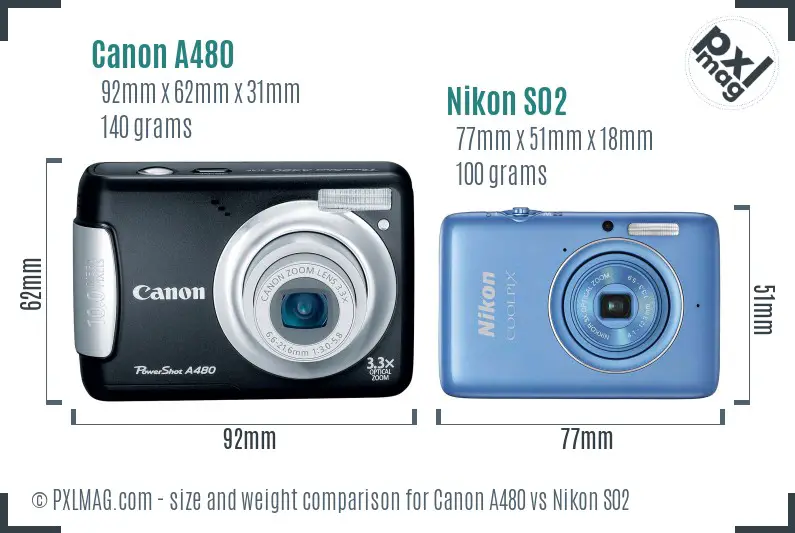 Canon A480 vs Nikon S02 size comparison