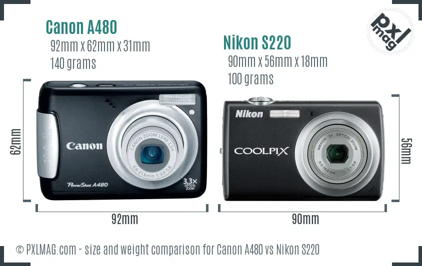 Canon A480 vs Nikon S220 size comparison
