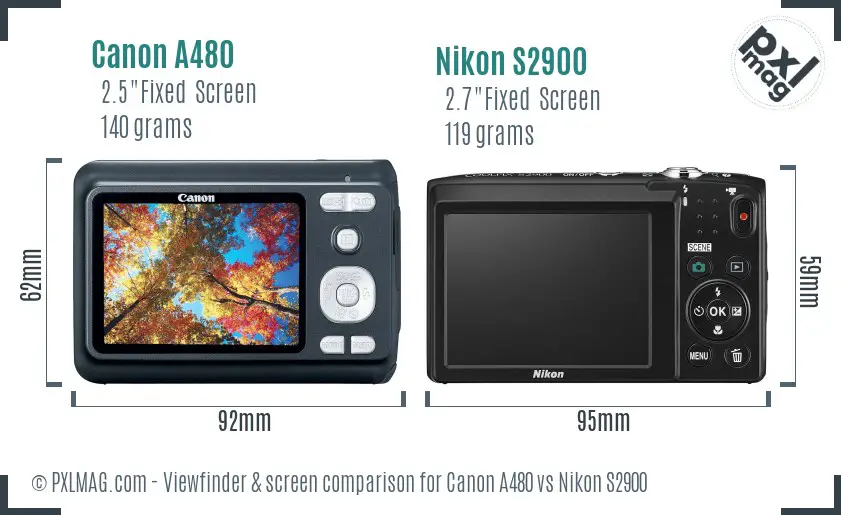 Canon A480 vs Nikon S2900 Screen and Viewfinder comparison