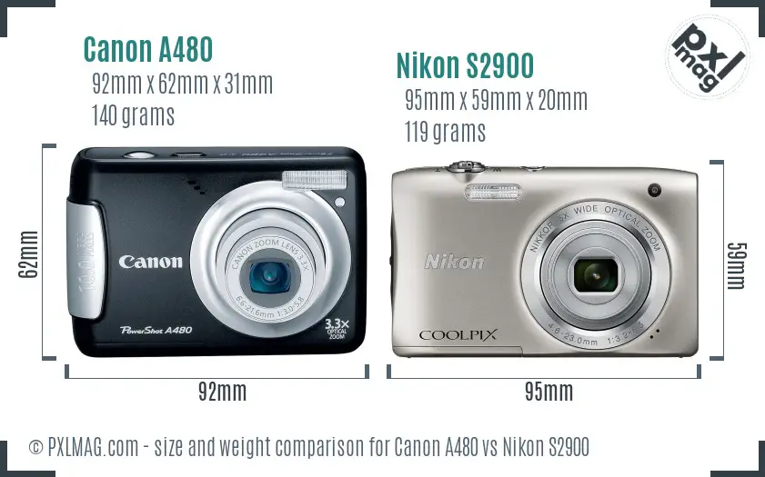 Canon A480 vs Nikon S2900 size comparison