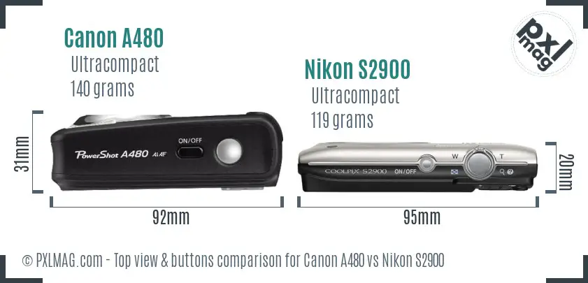 Canon A480 vs Nikon S2900 top view buttons comparison