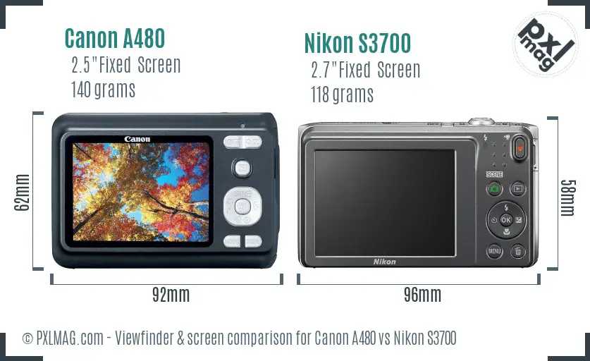 Canon A480 vs Nikon S3700 Screen and Viewfinder comparison