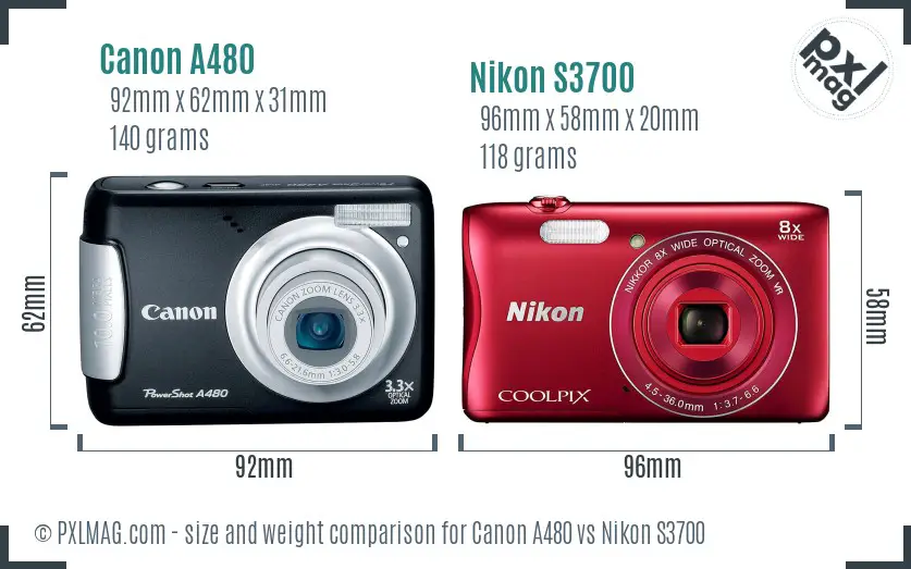 Canon A480 vs Nikon S3700 size comparison